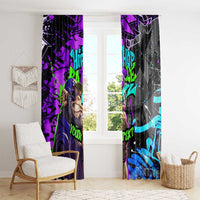 Hip Hop Battle Window Curtain Smoking Ape Character and Purple Green Graffiti Street Art Design - Wonder Print Shop