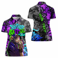 Hip Hop Battle Women Polo Shirt Smoking Ape Character and Purple Green Graffiti Street Art Design - Wonder Print Shop