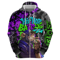 Hip Hop Battle Zip Hoodie Smoking Ape Character and Purple Green Graffiti Street Art Design - Wonder Print Shop