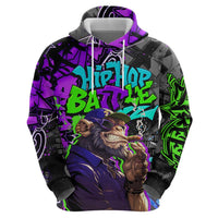 Hip Hop Battle Zip Hoodie Smoking Ape Character and Purple Green Graffiti Street Art Design - Wonder Print Shop
