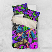 Hip Hop Battle Bedding Set Spray Can Kid Character and Colorful Graffiti Street Art Design - Wonder Print Shop