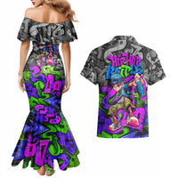 Hip Hop Battle Couples Matching Mermaid Dress and Hawaiian Shirt Spray Can Kid Character and Colorful Graffiti Street Art Design - Wonder Print Shop