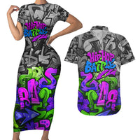 Hip Hop Battle Couples Matching Short Sleeve Bodycon Dress and Hawaiian Shirt Spray Can Kid Character and Colorful Graffiti Street Art Design - Wonder Print Shop
