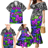 Hip Hop Battle Family Matching Mermaid Dress and Hawaiian Shirt Spray Can Kid Character and Colorful Graffiti Street Art Design - Wonder Print Shop