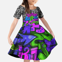 Hip Hop Battle Family Matching Off Shoulder Maxi Dress and Hawaiian Shirt Spray Can Kid Character and Colorful Graffiti Street Art Design - Wonder Print Shop