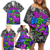 Hip Hop Battle Family Matching Off Shoulder Short Dress and Hawaiian Shirt Spray Can Kid Character and Colorful Graffiti Street Art Design - Wonder Print Shop