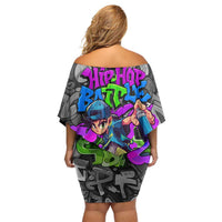 Hip Hop Battle Family Matching Off Shoulder Short Dress and Hawaiian Shirt Spray Can Kid Character and Colorful Graffiti Street Art Design - Wonder Print Shop