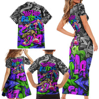 Hip Hop Battle Family Matching Short Sleeve Bodycon Dress and Hawaiian Shirt Spray Can Kid Character and Colorful Graffiti Street Art Design - Wonder Print Shop