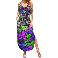 Hip Hop Battle Family Matching Summer Maxi Dress and Hawaiian Shirt Spray Can Kid Character and Colorful Graffiti Street Art Design - Wonder Print Shop