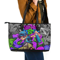 Hip Hop Battle Leather Tote Bag Spray Can Kid Character and Colorful Graffiti Street Art Design - Wonder Print Shop