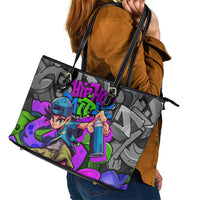 Hip Hop Battle Leather Tote Bag Spray Can Kid Character and Colorful Graffiti Street Art Design - Wonder Print Shop