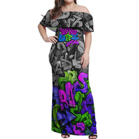 Hip Hop Battle Off Shoulder Maxi Dress Spray Can Kid Character and Colorful Graffiti Street Art Design - Wonder Print Shop