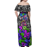 Hip Hop Battle Off Shoulder Maxi Dress Spray Can Kid Character and Colorful Graffiti Street Art Design - Wonder Print Shop
