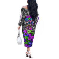 Hip Hop Battle Off The Shoulder Long Sleeve Dress Spray Can Kid Character and Colorful Graffiti Street Art Design - Wonder Print Shop