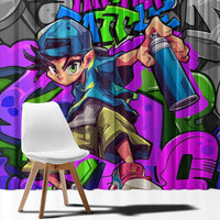 Hip Hop Battle Window Curtain Spray Can Kid Character and Colorful Graffiti Street Art Design - Wonder Print Shop