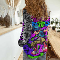 Hip Hop Battle Women Casual Shirt Spray Can Kid Character and Colorful Graffiti Street Art Design - Wonder Print Shop