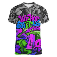 Hip Hop Battle Women V-Neck T-Shirt Spray Can Kid Character and Colorful Graffiti Street Art Design - Wonder Print Shop