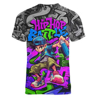 Hip Hop Battle Women V-Neck T-Shirt Spray Can Kid Character and Colorful Graffiti Street Art Design - Wonder Print Shop
