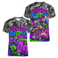 Hip Hop Battle Women V-Neck T-Shirt Spray Can Kid Character and Colorful Graffiti Street Art Design - Wonder Print Shop