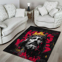 Jesus Graffiti Design Area Rug Crowned Portrait and Urban Street Art Style in Red Yellow Black Theme - Wonder Print Shop