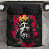 Jesus Graffiti Design Bedding Set Crowned Portrait and Urban Street Art Style in Red Yellow Black Theme - Wonder Print Shop