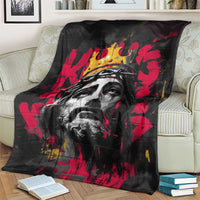Jesus Graffiti Design Blanket Crowned Portrait and Urban Street Art Style in Red Yellow Black Theme - Wonder Print Shop