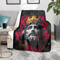 Jesus Graffiti Design Blanket Crowned Portrait and Urban Street Art Style in Red Yellow Black Theme - Wonder Print Shop