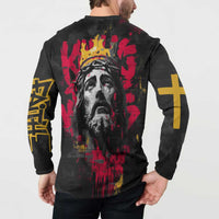 Jesus Graffiti Design Button Sweatshirt Crowned Portrait and Urban Street Art Style in Red Yellow Black Theme - Wonder Print Shop