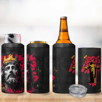 Jesus Graffiti Design 4 in 1 Can Cooler Tumbler Crowned Portrait and Urban Street Art Style in Red Yellow Black Theme - Wonder Print Shop