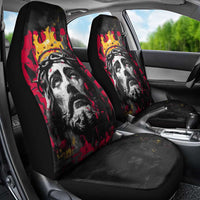 Jesus Graffiti Design Car Seat Cover Crowned Portrait and Urban Street Art Style in Red Yellow Black Theme - Wonder Print Shop