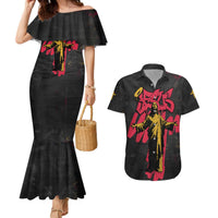 Jesus Graffiti Design Couples Matching Mermaid Dress and Hawaiian Shirt Crowned Portrait and Urban Street Art Style in Red Yellow Black Theme - Wonder Print Shop
