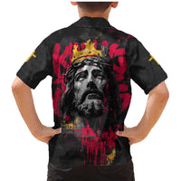 Jesus Graffiti Design Family Matching Mermaid Dress and Hawaiian Shirt Crowned Portrait and Urban Street Art Style in Red Yellow Black Theme - Wonder Print Shop