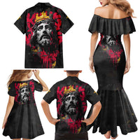 Jesus Graffiti Design Family Matching Mermaid Dress and Hawaiian Shirt Crowned Portrait and Urban Street Art Style in Red Yellow Black Theme - Wonder Print Shop