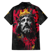 Jesus Graffiti Design Family Matching Off The Shoulder Long Sleeve Dress and Hawaiian Shirt Crowned Portrait and Urban Street Art Style in Red Yellow Black Theme - Wonder Print Shop