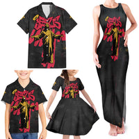 Jesus Graffiti Design Family Matching Tank Maxi Dress and Hawaiian Shirt Crowned Portrait and Urban Street Art Style in Red Yellow Black Theme - Wonder Print Shop