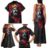 Jesus Graffiti Design Family Matching Tank Maxi Dress and Hawaiian Shirt Crowned Portrait and Urban Street Art Style in Red Yellow Black Theme - Wonder Print Shop