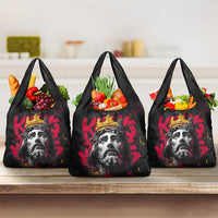 Jesus Graffiti Design Grocery Bag Crowned Portrait and Urban Street Art Style in Red Yellow Black Theme - Wonder Print Shop
