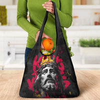 Jesus Graffiti Design Grocery Bag Crowned Portrait and Urban Street Art Style in Red Yellow Black Theme - Wonder Print Shop