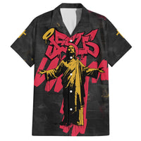Jesus Graffiti Design Hawaiian Shirt Crowned Portrait and Urban Street Art Style in Red Yellow Black Theme - Wonder Print Shop