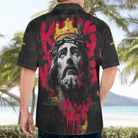 Jesus Graffiti Design Hawaiian Shirt Crowned Portrait and Urban Street Art Style in Red Yellow Black Theme - Wonder Print Shop