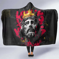 Jesus Graffiti Design Hooded Blanket Crowned Portrait and Urban Street Art Style in Red Yellow Black Theme - Wonder Print Shop