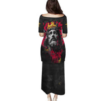 Jesus Graffiti Design Puletasi Crowned Portrait and Urban Street Art Style in Red Yellow Black Theme - Wonder Print Shop