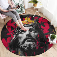 Jesus Graffiti Design Round Carpet Crowned Portrait and Urban Street Art Style in Red Yellow Black Theme - Wonder Print Shop