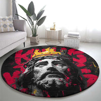 Jesus Graffiti Design Round Carpet Crowned Portrait and Urban Street Art Style in Red Yellow Black Theme - Wonder Print Shop