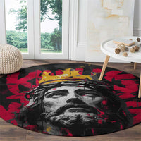 Jesus Graffiti Design Round Carpet Crowned Portrait and Urban Street Art Style in Red Yellow Black Theme - Wonder Print Shop