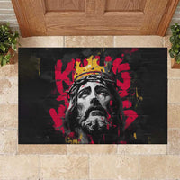 Jesus Graffiti Design Rubber Doormat Crowned Portrait and Urban Street Art Style in Red Yellow Black Theme - Wonder Print Shop