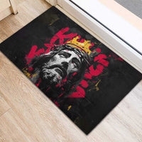 Jesus Graffiti Design Rubber Doormat Crowned Portrait and Urban Street Art Style in Red Yellow Black Theme - Wonder Print Shop