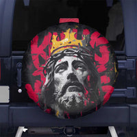 Jesus Graffiti Design Spare Tire Cover Crowned Portrait and Urban Street Art Style in Red Yellow Black Theme - Wonder Print Shop