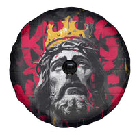 Jesus Graffiti Design Spare Tire Cover Crowned Portrait and Urban Street Art Style in Red Yellow Black Theme - Wonder Print Shop