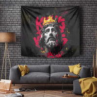 Jesus Graffiti Design Tapestry Crowned Portrait and Urban Street Art Style in Red Yellow Black Theme - Wonder Print Shop